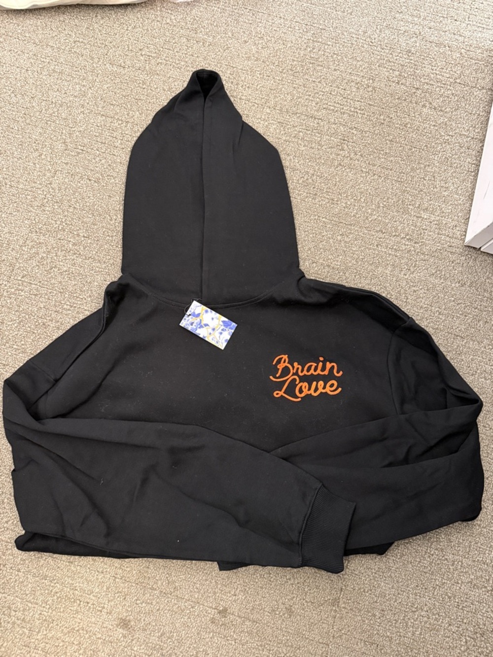 Black "Brain Love" Hoodie with Orange Script